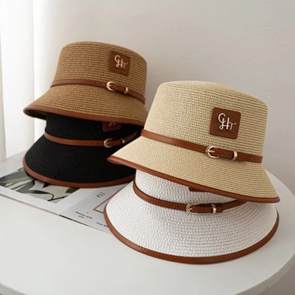 Sun hat women's summer flat-top straw hat British style small basin hat woven hat short brim sun protection basin hat