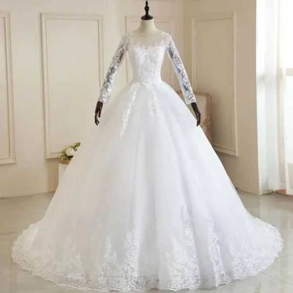Vestido Noiva White Full Sleeve Wedding Dress With Train Princess Luxury Wedding Dress Robe De Mariee Plus Size Customized