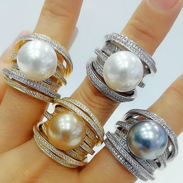 Bride Talk Trendy Pearl Ring Twist Line AAA Cubic Zirconia Fashion Bridal Wedding Rings Super Quality Women Jewelry Accessories - Image 2