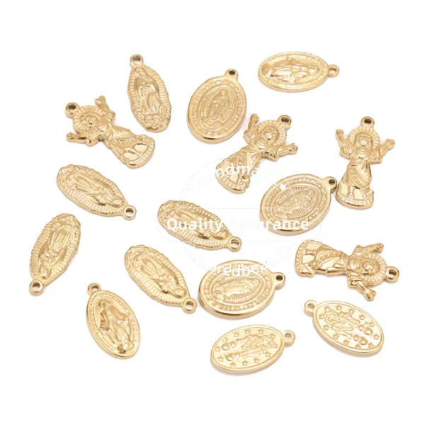 5pcs/Lot Stainless Steel Gold Maria Medal Pendant Religious Charms for Women Necklace Making Evil Protection Jewelry
