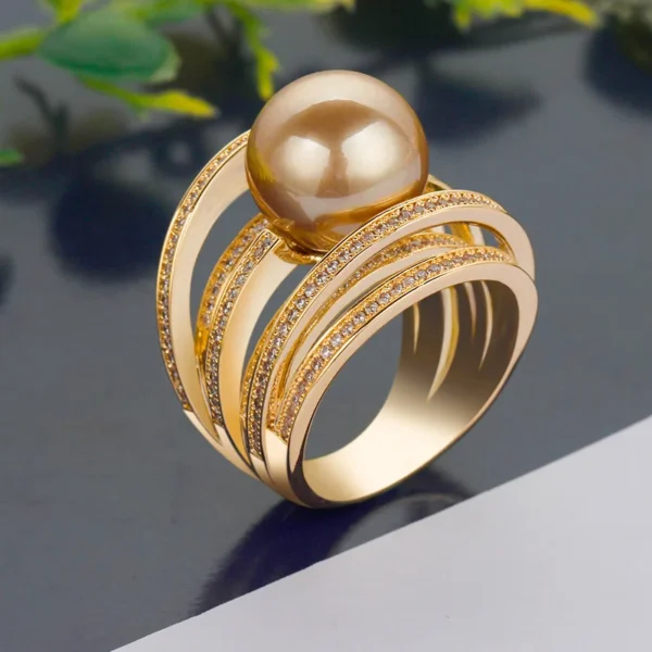 Bride Talk Trendy Pearl Ring Twist Line AAA Cubic Zirconia Fashion Bridal Wedding Rings Super Quality Women Jewelry Accessories - Image 4
