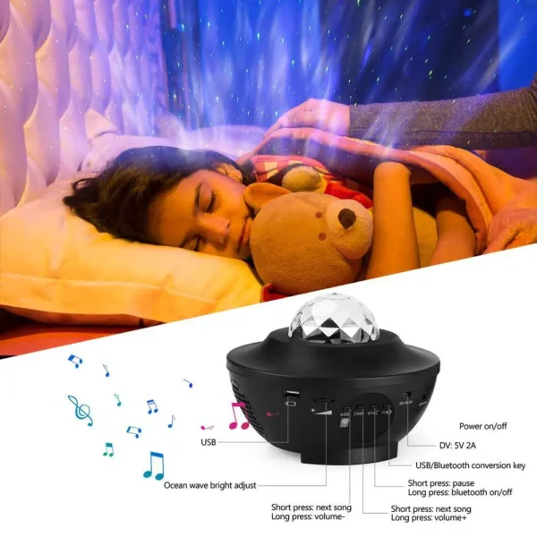 LED Galaxy Projector Ocean Wave LED Night Light Music Player Remote Star Rotating Nightlight Luminaria For Kid Bedroom Lamp - Image 3