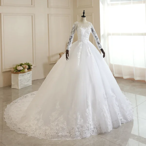 Vestido Noiva White Full Sleeve Wedding Dress With Train Princess Luxury Wedding Dress Robe De Mariee Plus Size Customized - Image 3