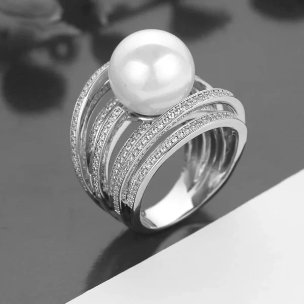 Bride Talk Trendy Pearl Ring Twist Line AAA Cubic Zirconia Fashion Bridal Wedding Rings Super Quality Women Jewelry Accessories - Image 3