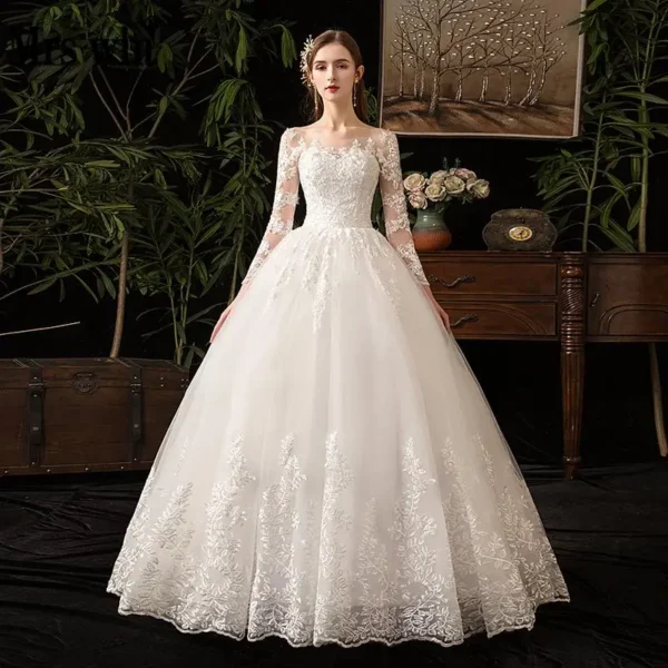 Full Sleeve Lace Wedding Dresses New Luxury Muslim Ball Gown Wedding Dress Custom Made Vestido De Noiva Customized