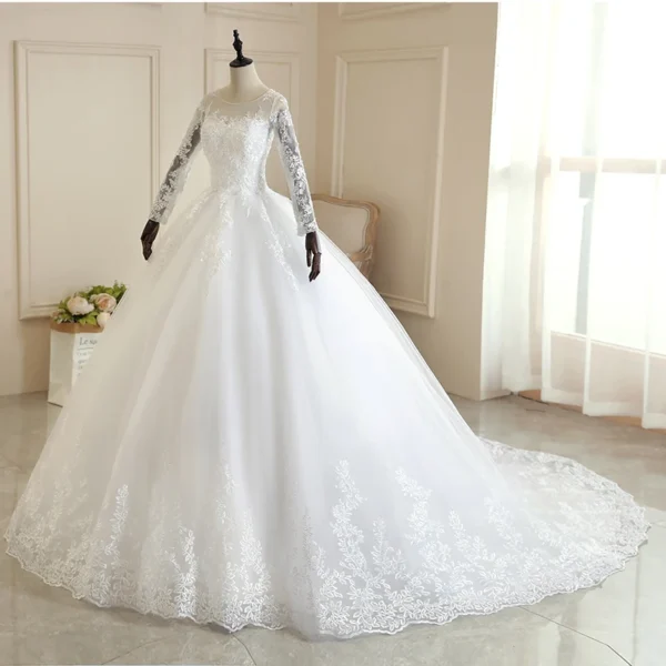 Vestido Noiva White Full Sleeve Wedding Dress With Train Princess Luxury Wedding Dress Robe De Mariee Plus Size Customized - Image 4