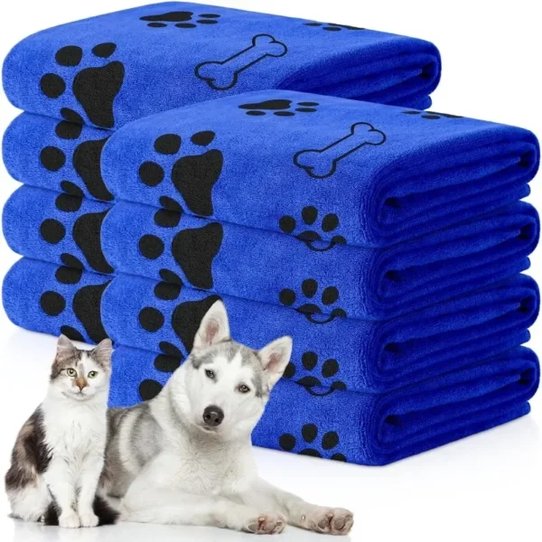 Ultra-Absorbent Pet Drying Towel with Paw Prints | Soft Plush Microfiber for Dogs & Cats Puppy Quick-drying Dog Claw Bath Towel - Image 5