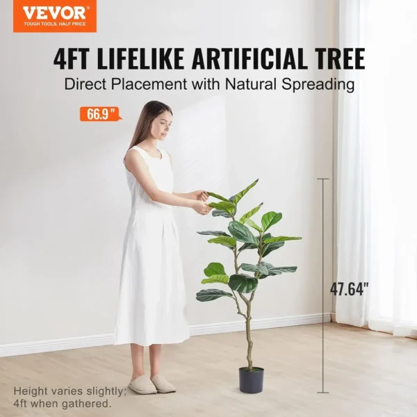 Artificial Fiddle Leaf Fig Tree 4 FT, Secure PE Material & Anti-Tip Tilt Protection Low-Maintenance Faux Plant - Image 2