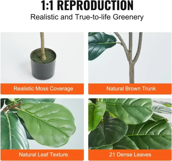 Artificial Fiddle Leaf Fig Tree 4 FT, Secure PE Material & Anti-Tip Tilt Protection Low-Maintenance Faux Plant - Image 4