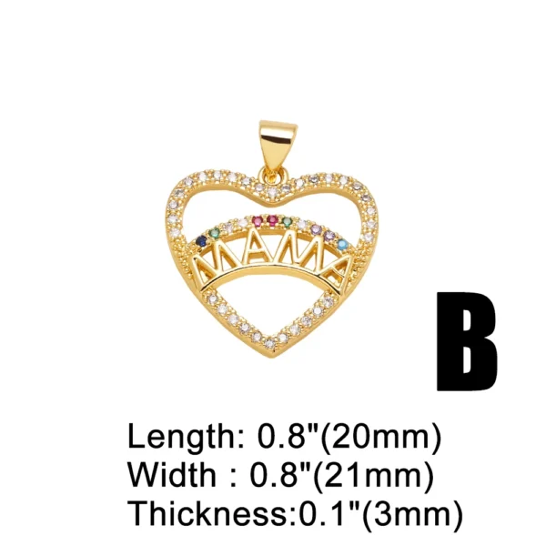 OCESRIO Multicolor Crystal Heart Mama Pendant for Necklace Copper Gold Plated Mother‘s Day Gift Jewelry Making Supplies pdtb235 - Image 6