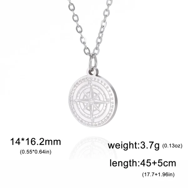 Skyrim Compass Round Pendant Necklace Women Men Stainless Steel Neck Chain Hiphop North Star Sailing Travel Jewelry Gift - Image 4