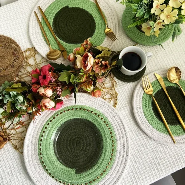Colored Placemat Pastoral Style Thickened Insulation Cotton Linen Woven Table Mat Heat Resistant Anti Scalding Sand Pot Cup Mat - Image 3