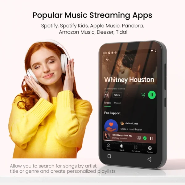 80GB android reproductor mp3 music player bluetooth speakers and WiFi, spotify(kids), audible, dac audio hifi player