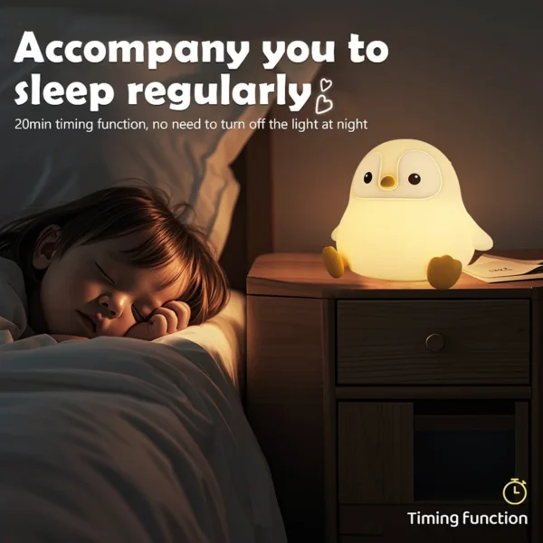 Penguin Nightlight Cute Animal Silicone Night Light Touch Bedside Sleep Lamp Relieve Stress Timing Function USB Rechargeable - Image 5
