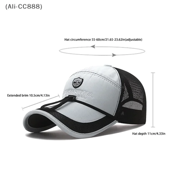 Quick-Dry Sun Hat Windproof Tie & UV Protection Baseball Cap for Men Breathable Mesh Outdoor Fishing Hat - Image 4