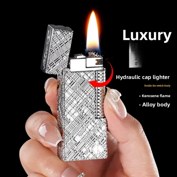 2025 High-end Side-sliding Grinding Wheel Butane Gas Lighter, Beautifully Carved, Fashionable, Narrow Version, Holiday Gift - Image 2