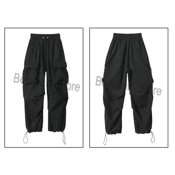 Streetwear 2023 Spring Harem Casual Pants Men Elastic Waist Solid Color Cargo Pants Multi Pocket Loose Baggy Pants For Women - Image 5