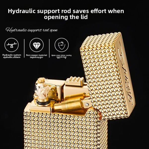 2025 High-end Side-sliding Grinding Wheel Butane Gas Lighter, Beautifully Carved, Fashionable, Narrow Version, Holiday Gift - Image 3