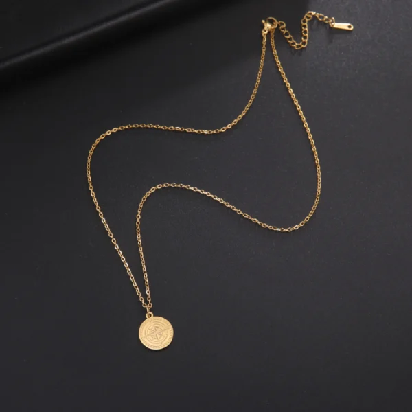 Skyrim Compass Round Pendant Necklace Women Men Stainless Steel Neck Chain Hiphop North Star Sailing Travel Jewelry Gift - Image 3