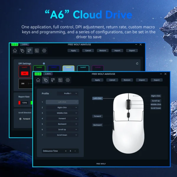 FREEWOLF A6 Wireless gamer mouse,PAW3311 24000DPI,Bluetooth Mouse, Macro Gaming Mouse - Image 5