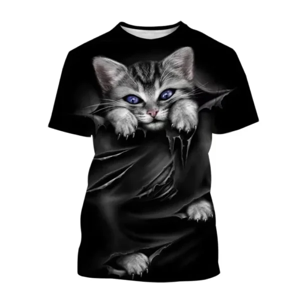 Trendy new 3D cat print round neck T-shirt, quick-drying breathable top, slim, fashionable and cool for men and women - Image 4