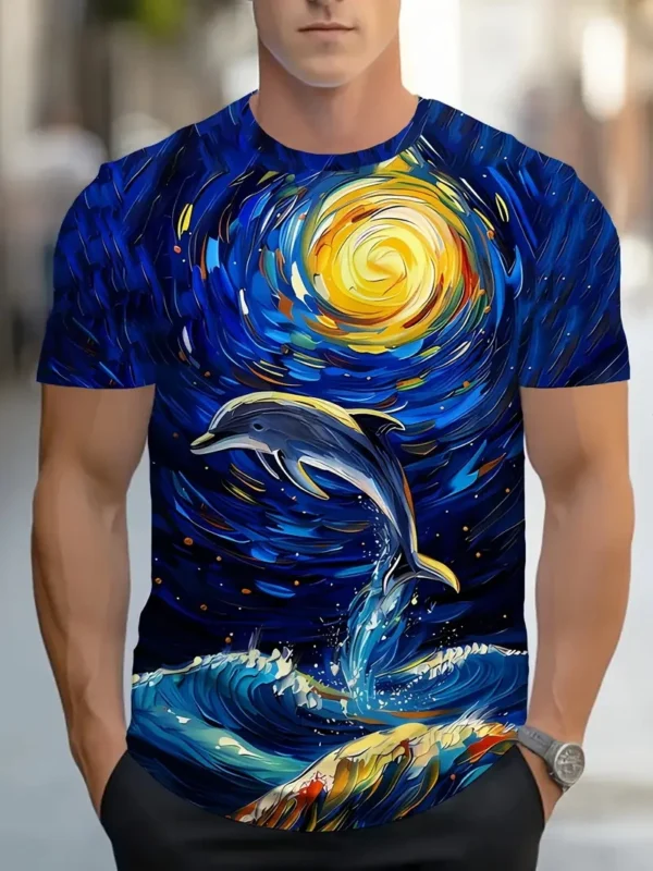 New Trendy 3D Printing Dolphin Graphic T-shirt Men Women Loose Casual Round Neck Short-sleeved T-shirt Summer Oversize Y2k Tees