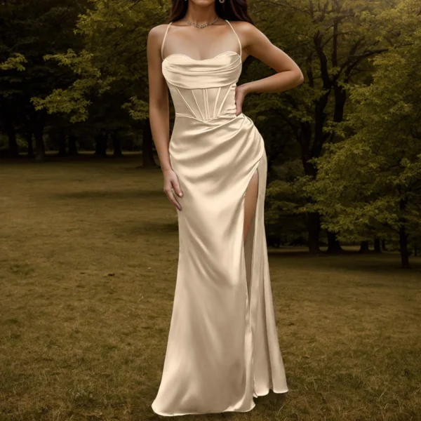 Sexy Backless Slit Suspender Formal Evening Dress Lace Up Solid High Waist Graduation Dress Elegant Party Dresses For Women 2023 - Image 4