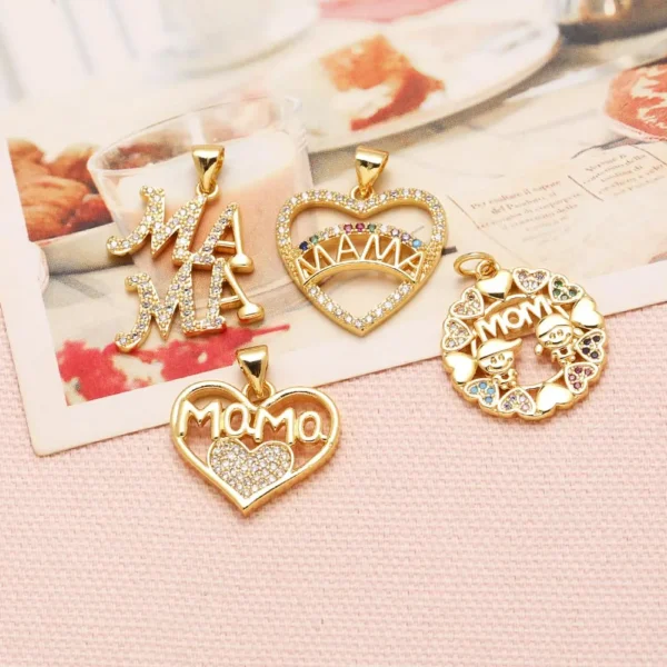 OCESRIO Multicolor Crystal Heart Mama Pendant for Necklace Copper Gold Plated Mother‘s Day Gift Jewelry Making Supplies pdtb235 - Image 2