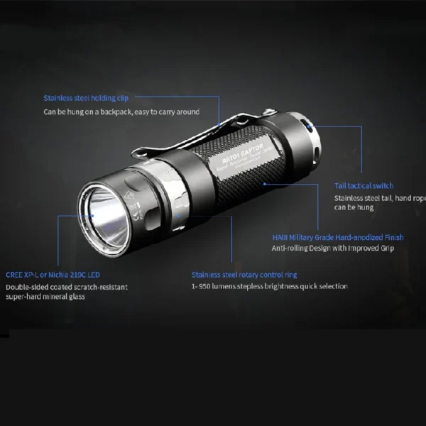JETBeam RRT01 950LM Ultra Bright LED Flashlight 3 Modes Powerful Tactical Flashlight IPX8 220M Long Range Torch Camping Lamp - Image 4
