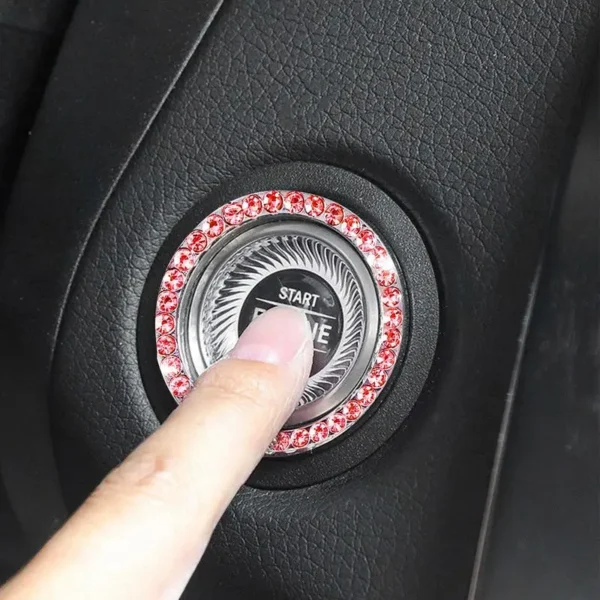 Car Start Switch Button Auto Decorative Diamond Stickers Adhesive Ring Trims Protective Cover Car Accessories Car Interior Decor
