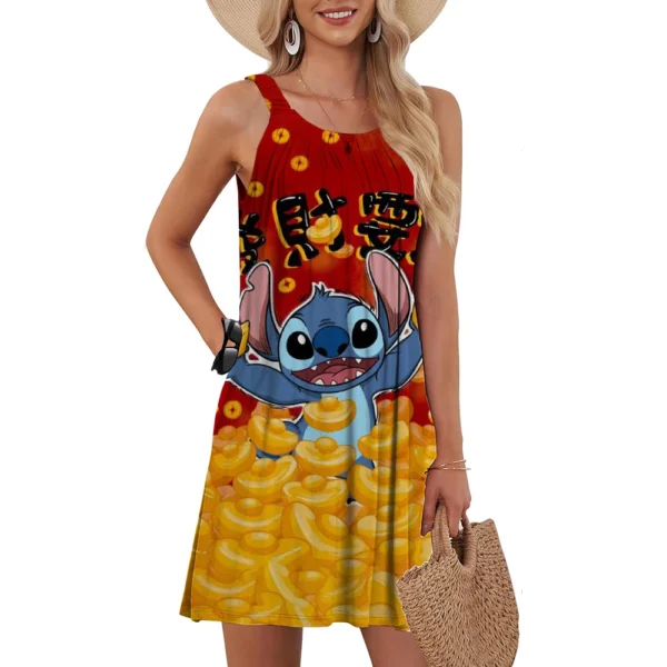 Beach Dress Disney Stitch Women's Slip Dresses Elegant Clothing Casual Robe Graduation Party Skirt Top Sexy Black Sleeveless Tee - Image 2