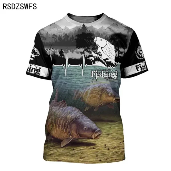 Fashion 3D Carp Fishing Men Women Summer T Shirt Street Trendy All Match O-Neck Short Sleeve Oversized Male T Shirt Men Clothing - Image 2