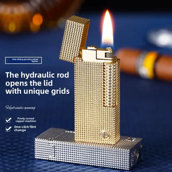 2025 High-end Side-sliding Grinding Wheel Butane Gas Lighter, Beautifully Carved, Fashionable, Narrow Version, Holiday Gift - Image 4