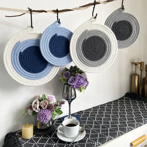 Colored Placemat Pastoral Style Thickened Insulation Cotton Linen Woven Table Mat Heat Resistant Anti Scalding Sand Pot Cup Mat - Image 4
