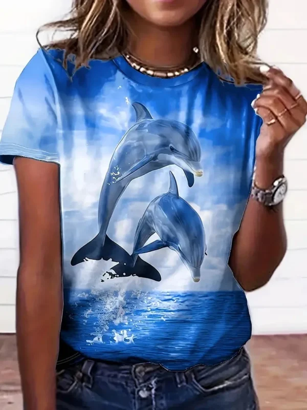 New Trendy 3D Printing Dolphin Graphic T-shirt Men Women Loose Casual Round Neck Short-sleeved T-shirt Summer Oversize Y2k Tees - Image 4