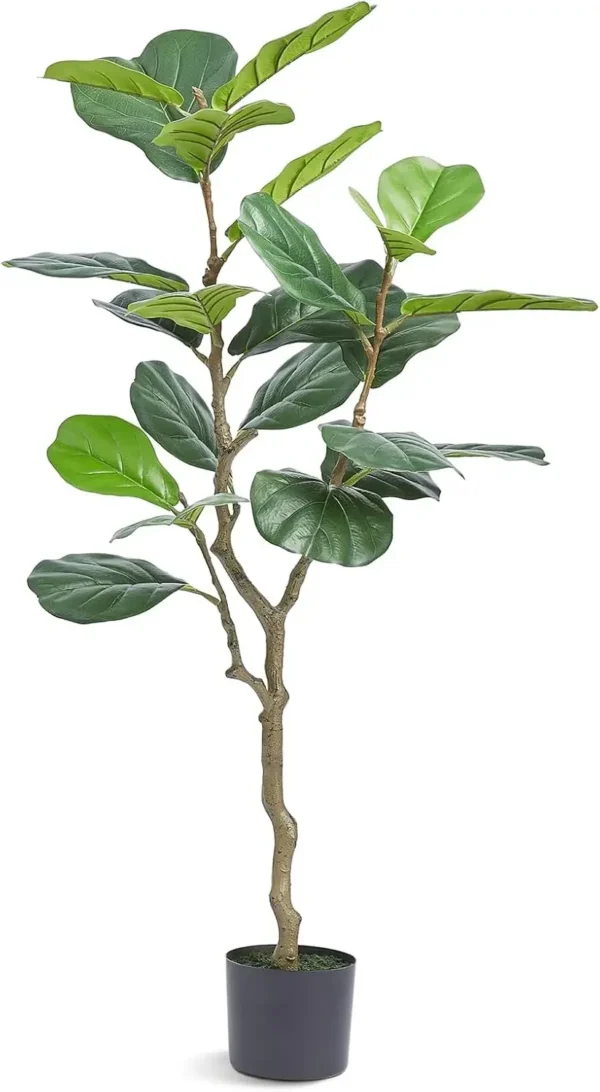 Artificial Fiddle Leaf Fig Tree 4 FT, Secure PE Material & Anti-Tip Tilt Protection Low-Maintenance Faux Plant