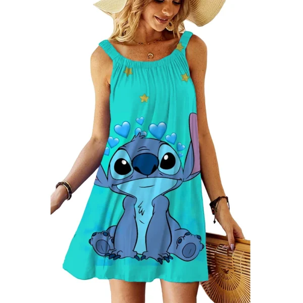 Beach Dress Disney Stitch Women's Slip Dresses Elegant Clothing Casual Robe Graduation Party Skirt Top Sexy Black Sleeveless Tee - Image 2