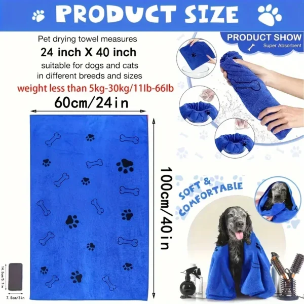 Ultra-Absorbent Pet Drying Towel with Paw Prints | Soft Plush Microfiber for Dogs & Cats Puppy Quick-drying Dog Claw Bath Towel - Image 6