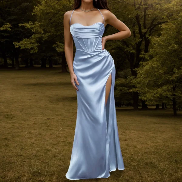 Sexy Backless Slit Suspender Formal Evening Dress Lace Up Solid High Waist Graduation Dress Elegant Party Dresses For Women 2023 - Image 2