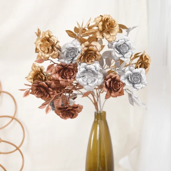 55CM Artificial Golden Ginkgo Leaf Flowers Rose Christmas Home Gold Eucalyptus Decoration Fake Plants Arrangement Decoration - Image 3