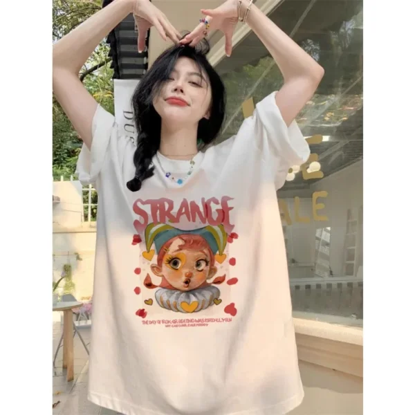 New American Trendy Cat Print Summer Casual T-shirt for Men and Women Loose Version Trendy Round Neck Short Sleeve - Image 2