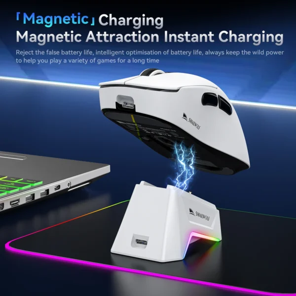 Smailwolf M6 Wireless Gaming Mouse-Connectivity Magnetic Charging Base,PAW3311 Sensor,Ultra-Lightweight Ergonomic Design - Image 4