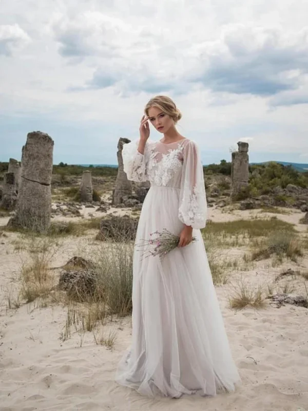 Women Dress Wedding White Lace Sexy Puff Full Sleeve High Waist Embroidery Floral Floor Length Dresses Elegant Gown Vestidos - Image 5