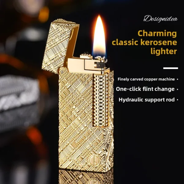 2025 High-end Side-sliding Grinding Wheel Butane Gas Lighter, Beautifully Carved, Fashionable, Narrow Version, Holiday Gift