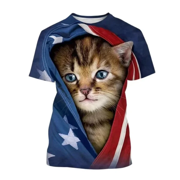 Trendy new 3D cat print round neck T-shirt, quick-drying breathable top, slim, fashionable and cool for men and women - Image 5