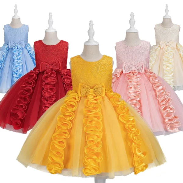 High Quality Lace Flower Tassel Dress for Girls Elegant Party Wedding Evening Bridesmaid Tulle Dresses Formal Occasion Costumes