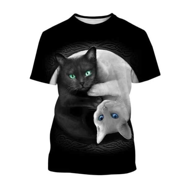 Trendy new 3D cat print round neck T-shirt, quick-drying breathable top, slim, fashionable and cool for men and women