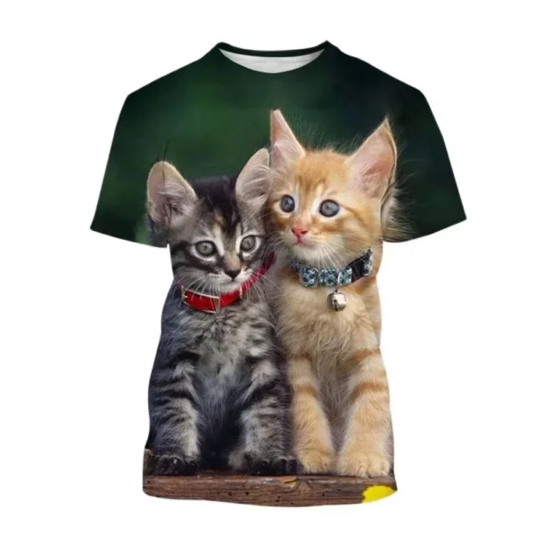 Trendy new 3D cat print round neck T-shirt, quick-drying breathable top, slim, fashionable and cool for men and women - Image 3