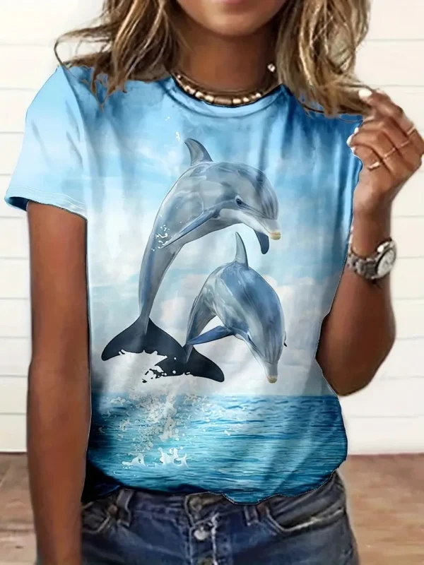 New Trendy 3D Printing Dolphin Graphic T-shirt Men Women Loose Casual Round Neck Short-sleeved T-shirt Summer Oversize Y2k Tees - Image 6
