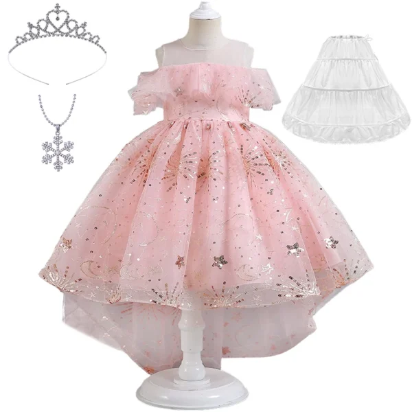 Luxury Formal Occasion Girls Floor Length Cocktail Dresses Children Fluffy Shiny Tulle Graduation Ceremony Performance Clothing